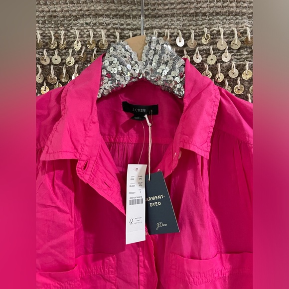🩷 NWT J Crew bright hot pink long sleeve button down cotton shirt sz 2 - Picture 2 of 12